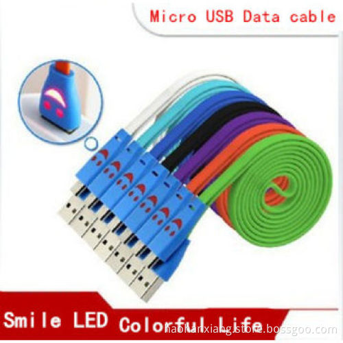 LED smile face USB data cable for Samsung/HTC/BlackBerry